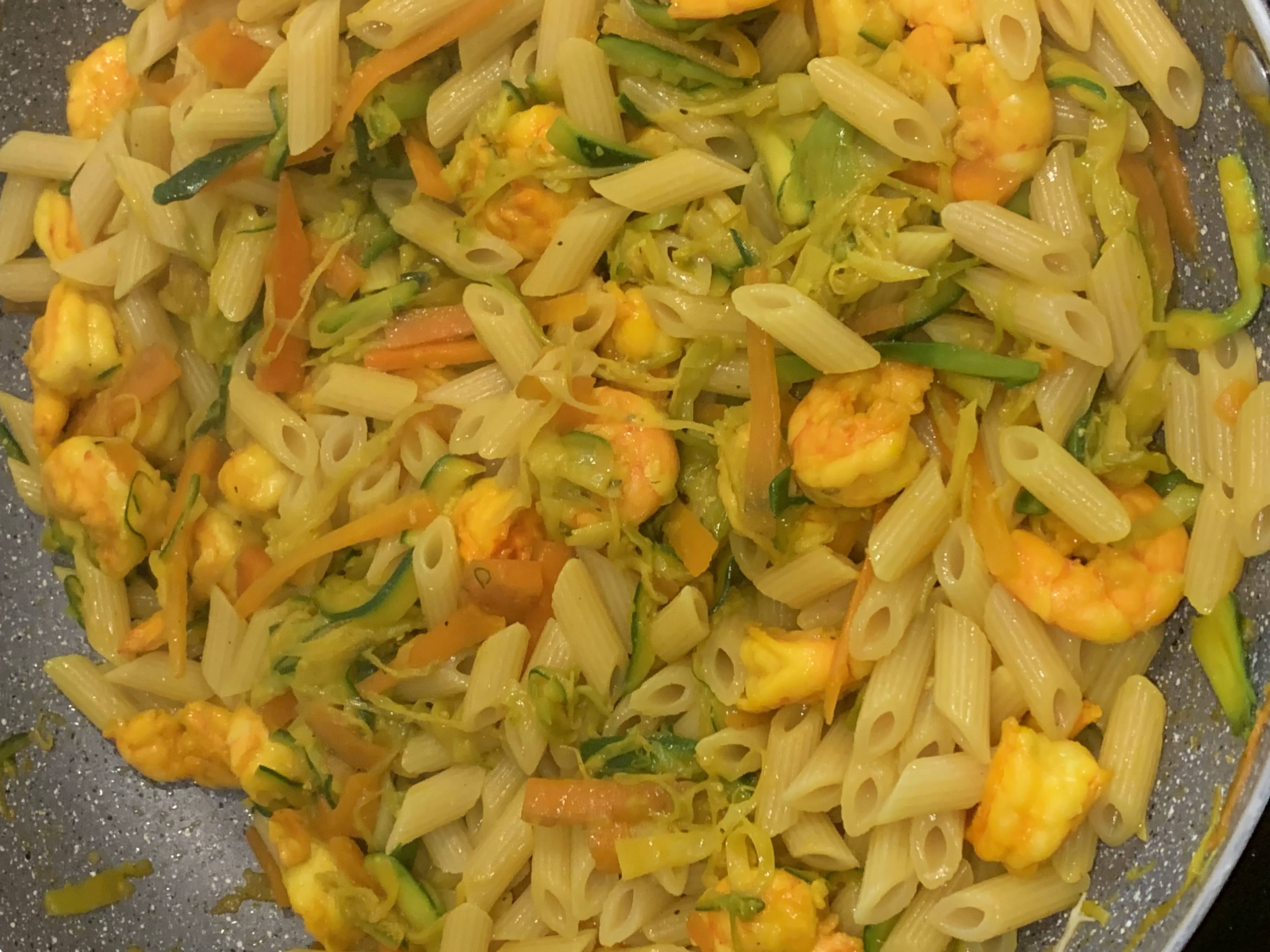 Penne con mazzancolle alle verdure